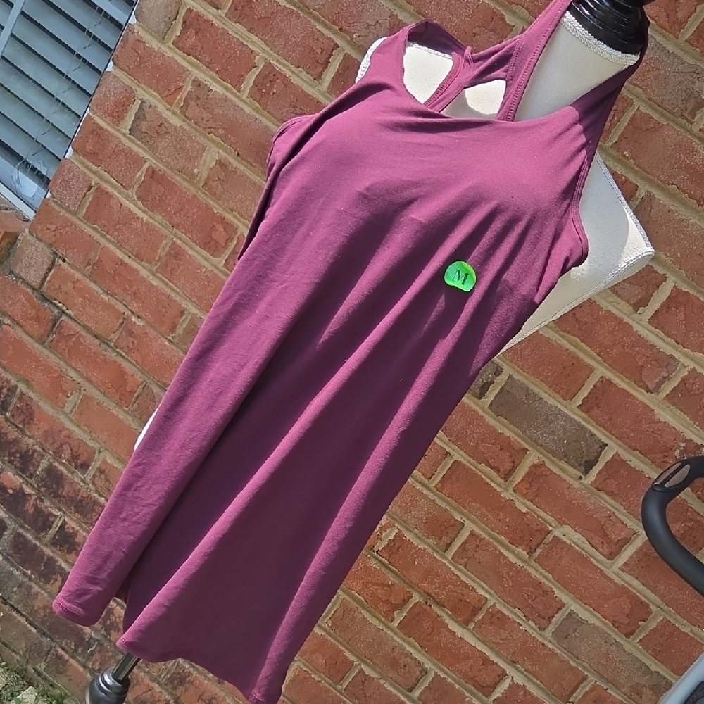 Women's Maroon Sports Dress With Built In Shorts And Bra